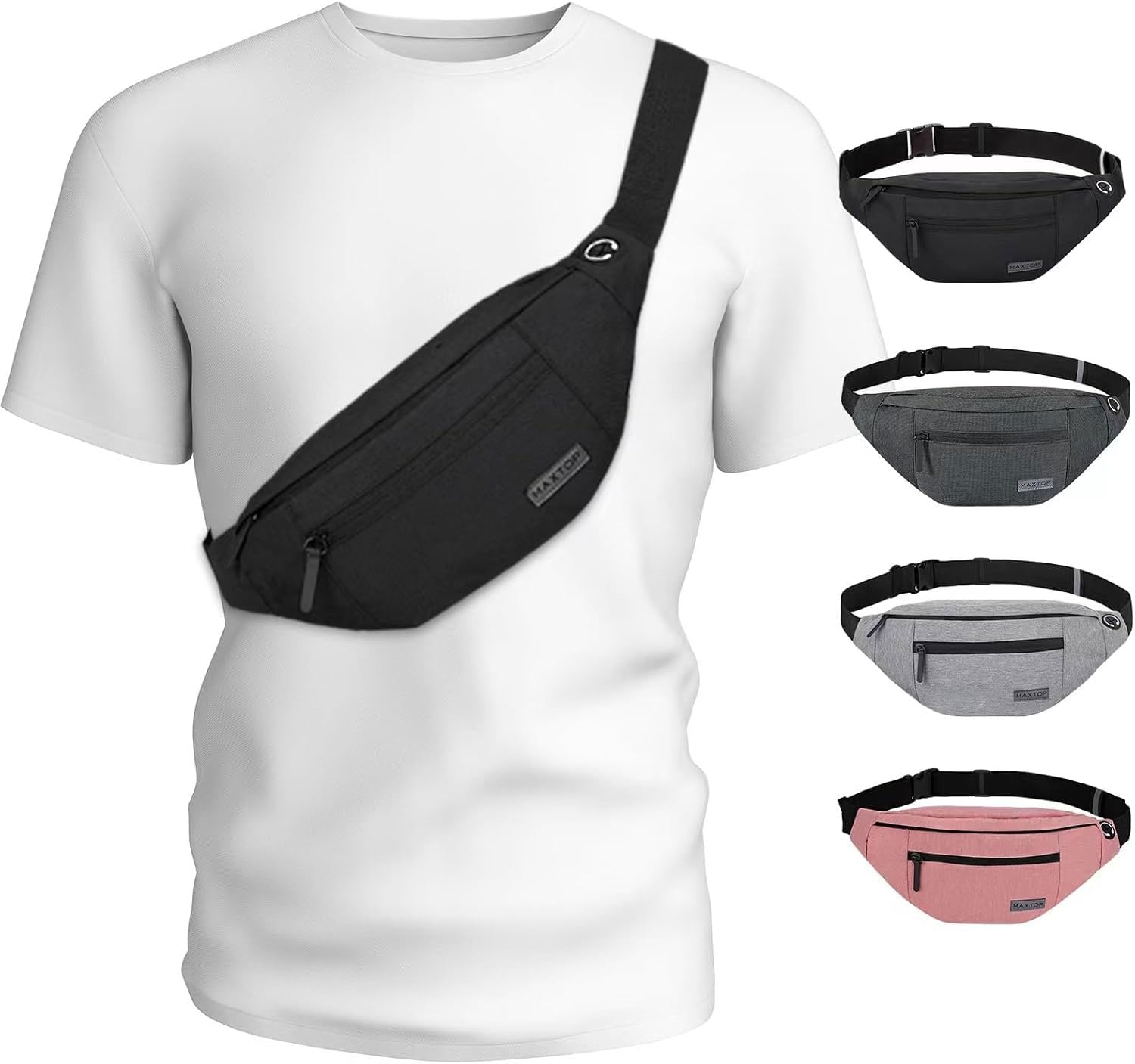 MAXTOP Large Fanny Pack for Women Men with 4-Zipper Pockets Gifts for Enjoy Festival Sports Workout Traveling Running Casual Hands-Free Water-Resistant Sling Waist Pack Bag Carrying of Phones 🍁 All In One Marketplace Canada