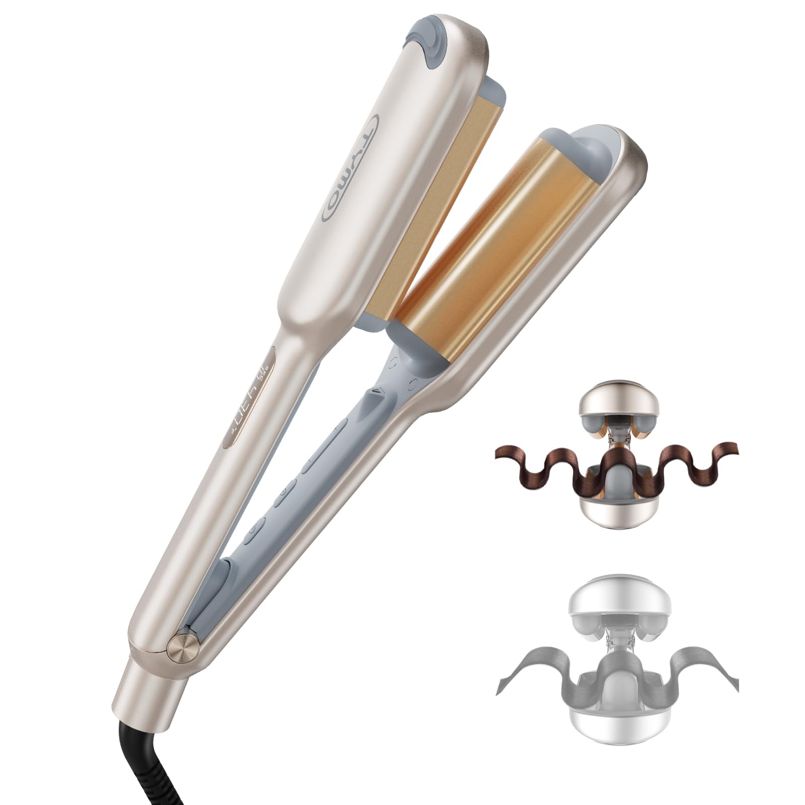 TYMO ROVY Hair Waver Curling Iron, 3-Barrel Ionic Hair Curler with 9 Heat Settings, Beach Waves Crimper for Women, Travel-Friendly, Anti-Scald, Fast Heating, Easy to Use, Elegant Gold, 1 Inch 🍁 All In One Marketplace Canada