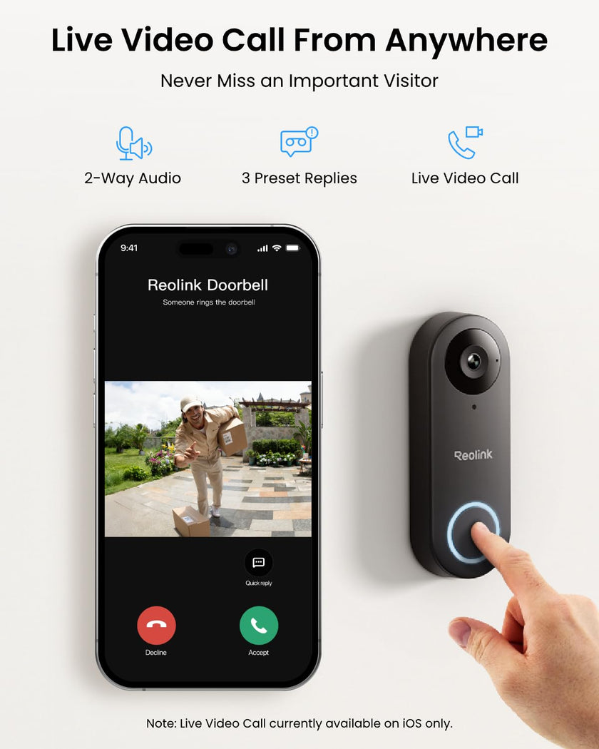 REOLINK Video Doorbell Camera WiFi, 2K Wired Doorbell Camera for Home Security, 2.4/5GHz WiFi, 180° Diagonal, Smart Detection, microSD Card/Cloud Storage, Indoor/Outdoor Surveillance (Chime Included) 🍁 All In One Marketplace Canada