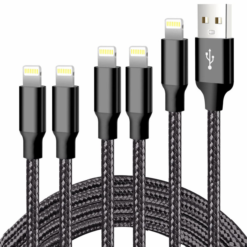 CUGUNU iPhone Charger, 5 Pack 3/3/6/6/10FT Apple MFi Certified USB Lightning Cable Nylon Braided Fast Charging Cord Compatible for iPhone 14/13/12/11/X/Max/8/7/6/5/SE/Plus/iPad - Black 🍁 All In One Marketplace Canada