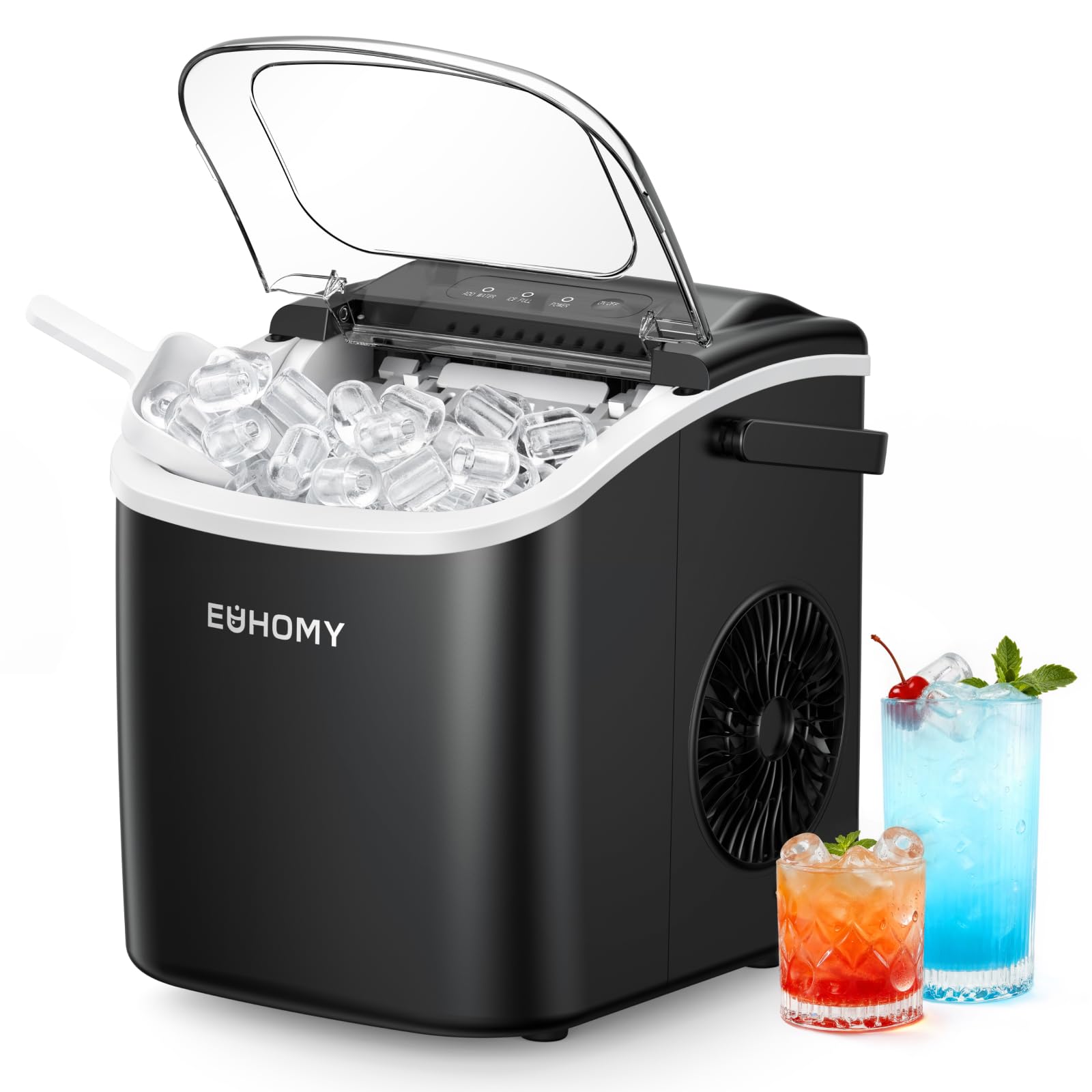 EUHOMY Countertop Ice Maker Machine with Handle, 26lbs in 24Hrs, 9 Ice Cubes Ready in 6 Mins, Auto-Cleaning Portable Ice Maker with Basket and Scoop, for Home/Kitchen/Camping/RV. (Black) 🍁 All In One Marketplace Canada