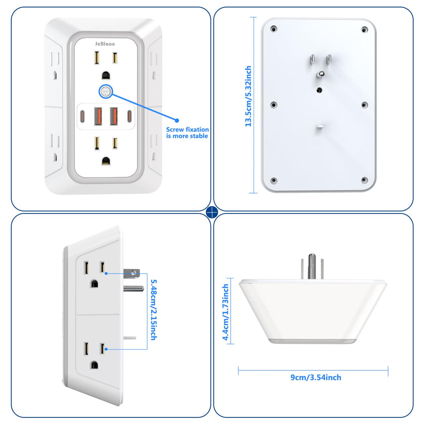 JcBlaon Outlet Extender Surge Protector - 6 Outlet Splitter with 4 USB Ports (2 USB C), Multiple Plug Expander Wall Charger, 3 Sided Multi Plug Wall Adapter Power Strip for Home Office Kitchen Travel 🍁 All In One Marketplace Canada