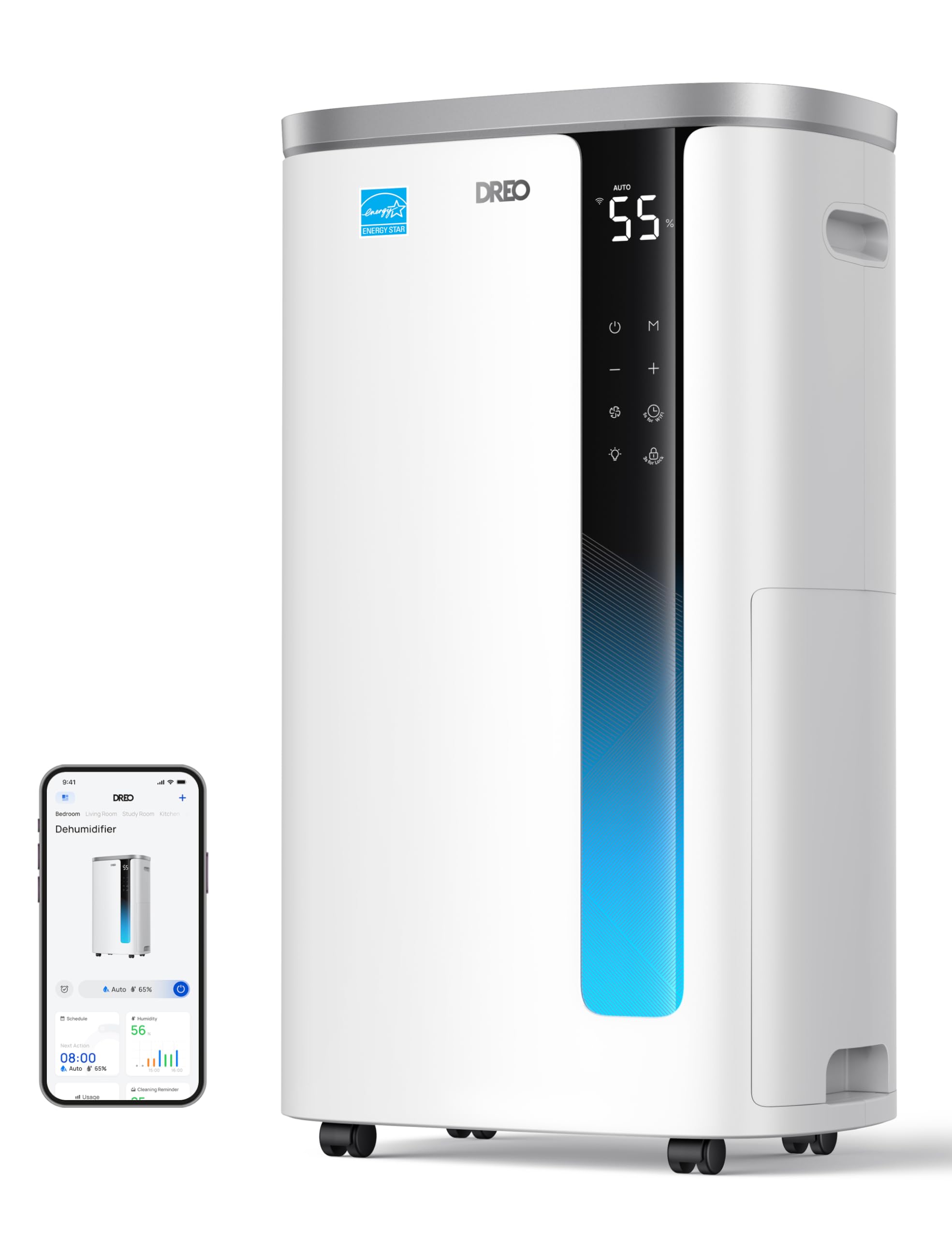 DREO 73 Pint Smart Dehumidifiers for Basements, Energy Star 6.0 Dehumidifier, Quiet 41dB, Auto Humidity Control, 3 Fan Speeds, 24H Timer, with Drain Hose, for Home up to 2000 Sq Ft, Bathroom & Bedroom 🍁 All In One Marketplace Canada