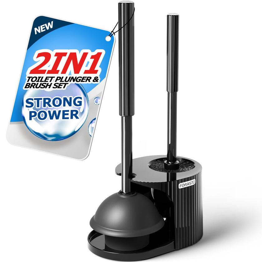 FORASTO 2 in 1 Toilet Brush and Plunger Set, Extended Handle, Bathroom Cleaning Tools, Toilet Bowl Brush and Plungers Combo, Bathroom Cleaning Supplies, Charcoal 🍁 All In One Marketplace Canada