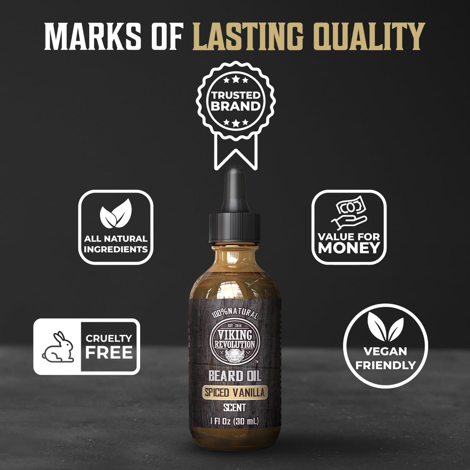 Viking Revolution - Beard Oil - All Natural Beard Oil Men with Argan Oil & Jojoba Oil - Softens, Smooths & Strengthens - Beard Conditioner - Gifts For Men - Spiced Vanilla - 30 ml 🍁 All In One Marketplace Canada