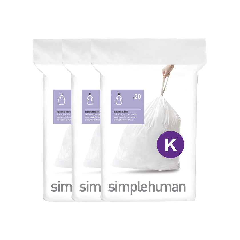 simplehuman Code K 60 Count, Dispenser Pack Custom Fit Liners, Drawstring Trash Bags, 35-45L / 9-12 Gallons, White 🍁 All In One Marketplace Canada