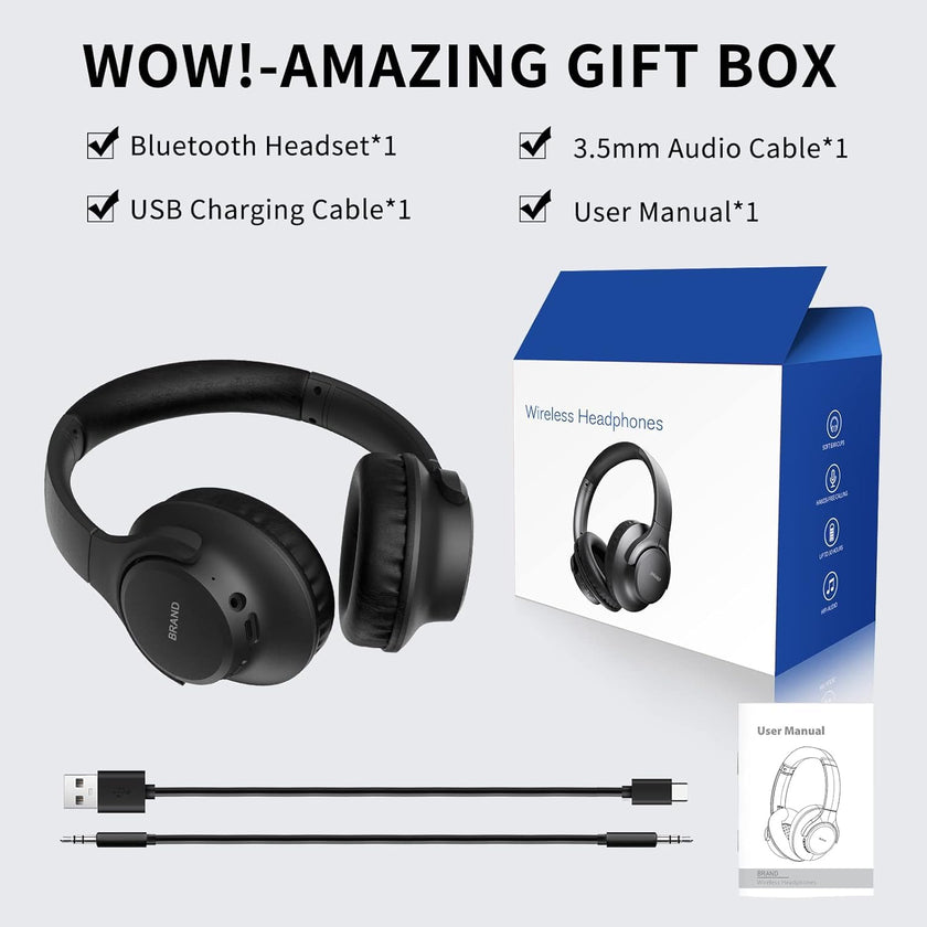 KVIDIO Bluetooth Headphones Over Ear, 65 Hours Wireless Headphones with Microphone, Foldable Lightweight HiFi Stereo Headset with Deep Bass Headphones for Travel Work Laptop PC Cellphone 🍁 All In One Marketplace Canada