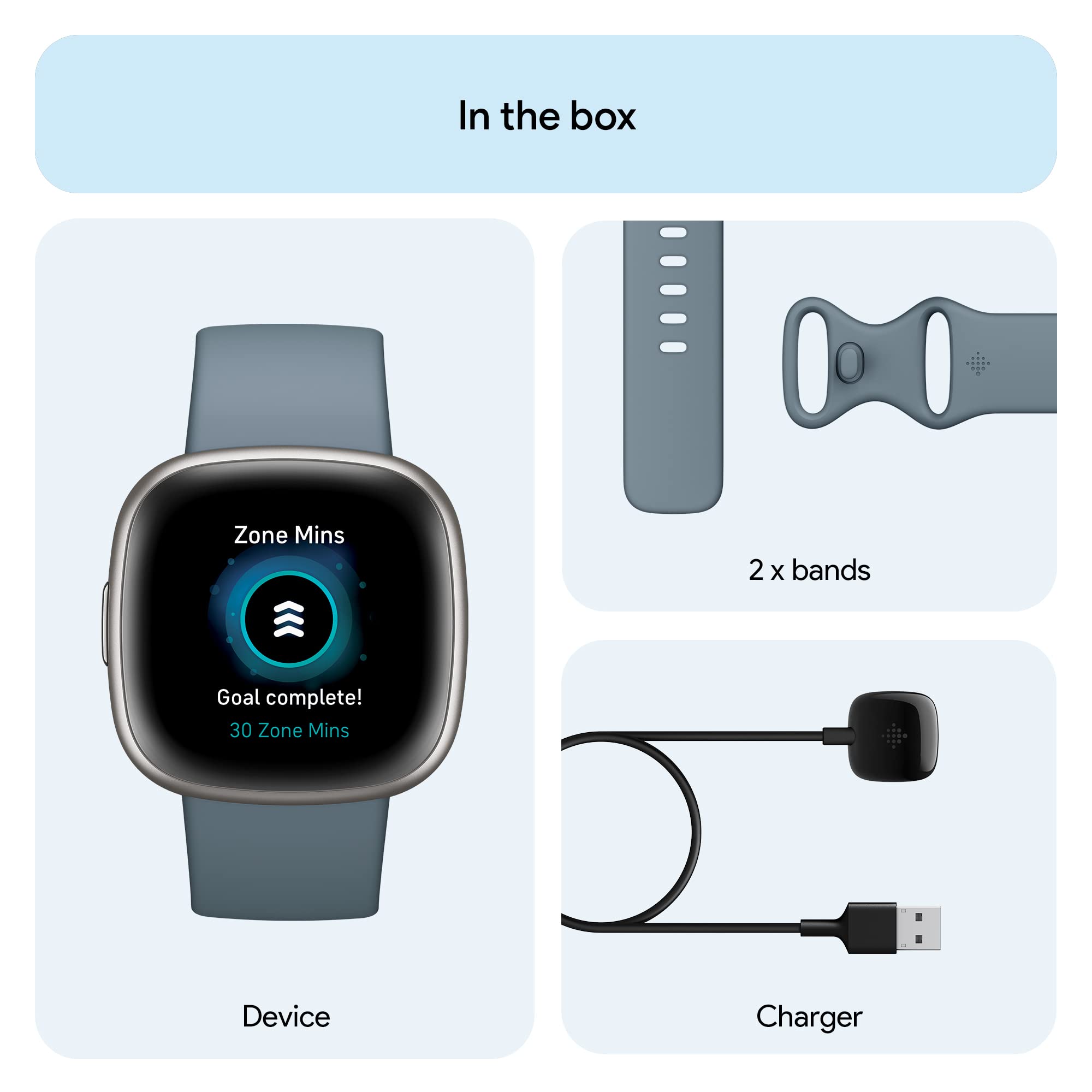 Google Fitbit Versa 4 Fitness Smartwatch with Daily Readiness, Gps, 24/7 Heart Rate, 40+ Exercise Modes, Sleep Tracking and More, Waterfall Blue/platinum, One Size (S and L Bands Included) 🍁 All In One Marketplace Canada