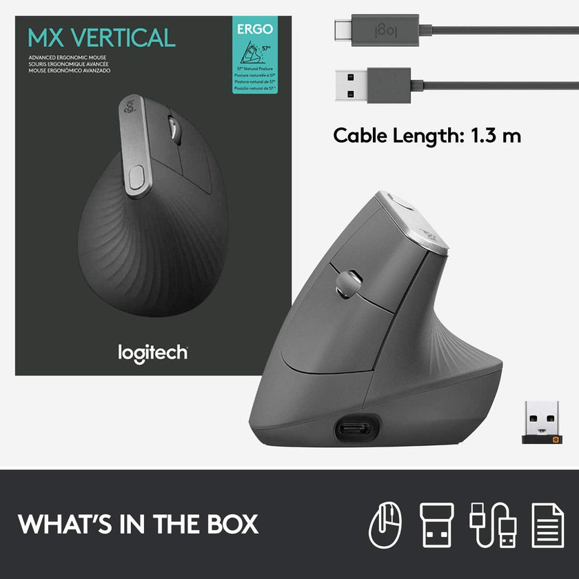 Logitech MX Vertical Wireless Mouse – Ergonomic Design Reduces Muscle Strain, Move Content Between 3 Windows and Apple Computers, Rechargeable, Graphite 🍁 All In One Marketplace Canada