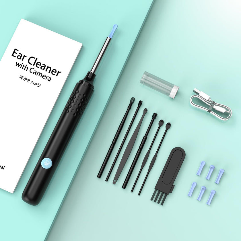 LMECHN Ear Wax Removal, Ear Cleaner with 7 Pcs Ear Set, Ear Wax Removal Tool Camera with 1080P Ear Otoscope & 6 LED Lights, Wireless Ear Pick for Ear Cleaning with 6 Ear Spoons Black 🍁 All In One Marketplace Canada