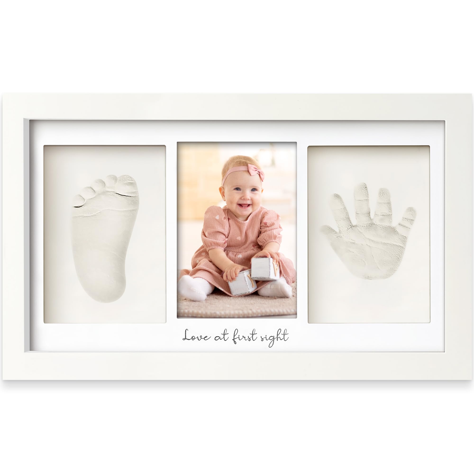 Baby Hand and Footprint Kit - Clay Handprint Keepsake Frame, Newborn Nursery Picture Frame, Personalized New Mom Gifts for Baby Shower & Registry (Alpine White) 🍁 All In One Marketplace Canada