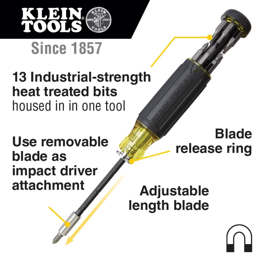 Klein Tools 32303 Multi-Bit Screwdriver/Nut Driver, Impact Rated 14-in-1 Magnetic Screwdriver Set Phillips, Slotted, Square, Combo, Torx 🍁 All In One Marketplace Canada