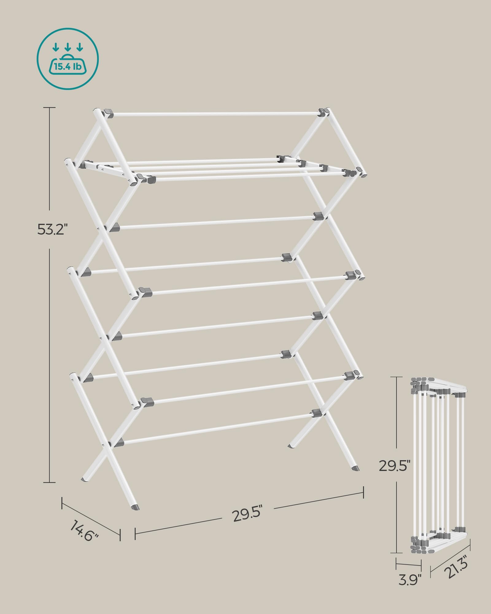 SONGMICS Foldable Clothes Drying Rack, Laundry Drying Rack, Clothes Airer, Steel Frame, 37 x 75 x 135.1 cm, Easy Assembly, Indoor Outdoor Use, White ULLR771W01 🍁 All In One Marketplace Canada