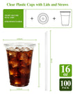 Goodluck 100 Pack 16oz Plastic Cups with Lids and Straws, Clear Disposable Iced Coffee Cups, Food Safe Cold Drink Cups for Bubble Tea, Smoothies & Shakes, BPA Free 🍁 All In One Marketplace Canada