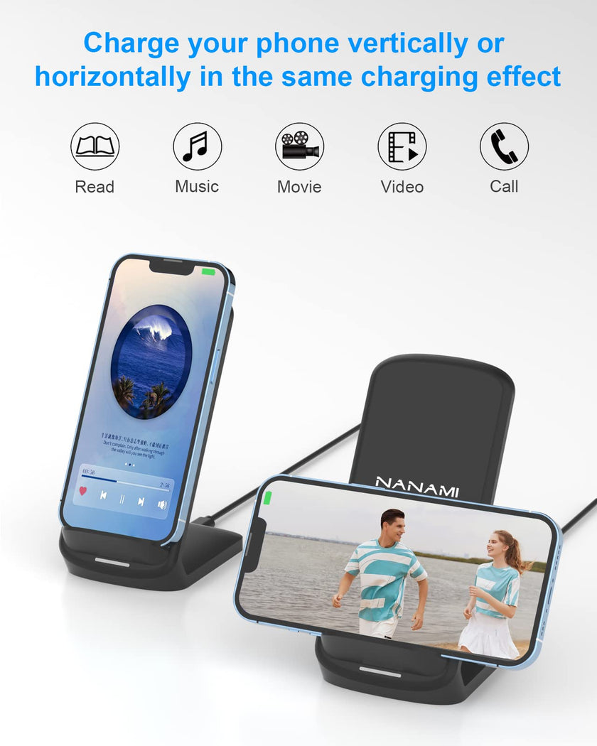 NANAMI Upgraded 15W Fast Wireless Charger, Wireless Charging Stand Compatible with iPhone 17/16/15/14 Pro Max/13/12/11/XR/XS Max/X/8+, Phone Charger for Samsung Galaxy S26/S25/S24/S23/S22/S21/S20/S10 🍁 All In One Marketplace Canada