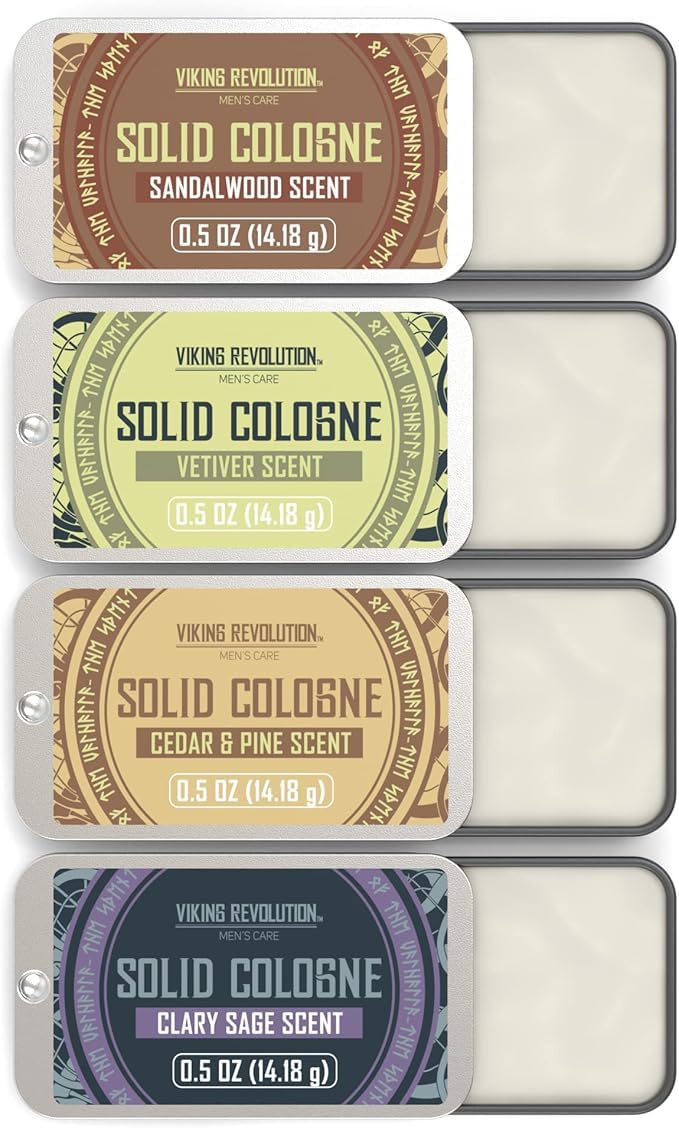 Viking Revolution - Cologne - Solid Cologne for Men with Cedar Wood, Clary Sage, Vetiver, Sandalwood - Gifts for Men - Gifts for Him - 4 Pack - 4 x 14 g 🍁 All In One Marketplace Canada