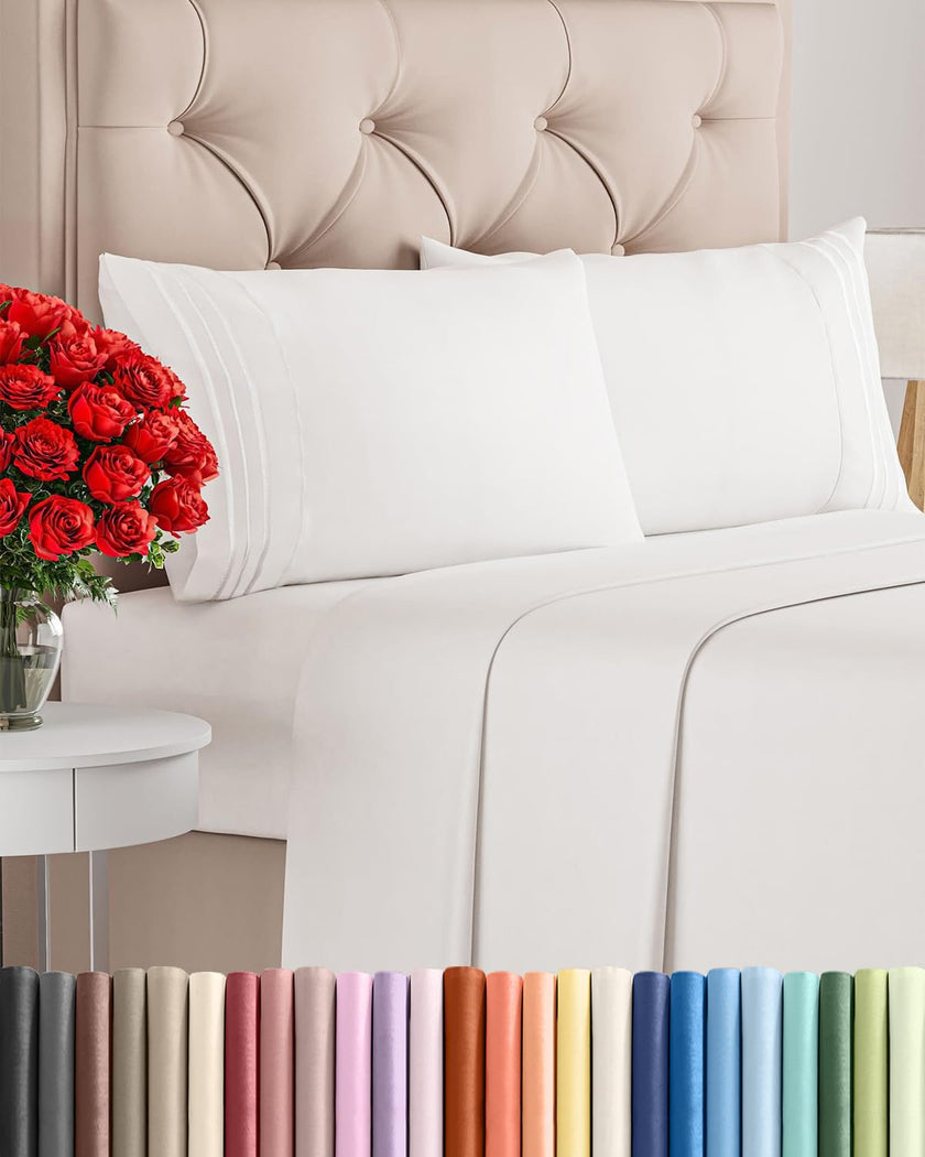 King 4 Piece Sheet Set - Comfy Breathable & Cooling Sheets - Hotel Luxury Bed Sheets for Women & Men - Deep Pockets, Microfiber, Extra Soft and Wrinkle Free Sheet - Antique White Oeko-Tex Bed Sheets 🍁 All In One Marketplace Canada