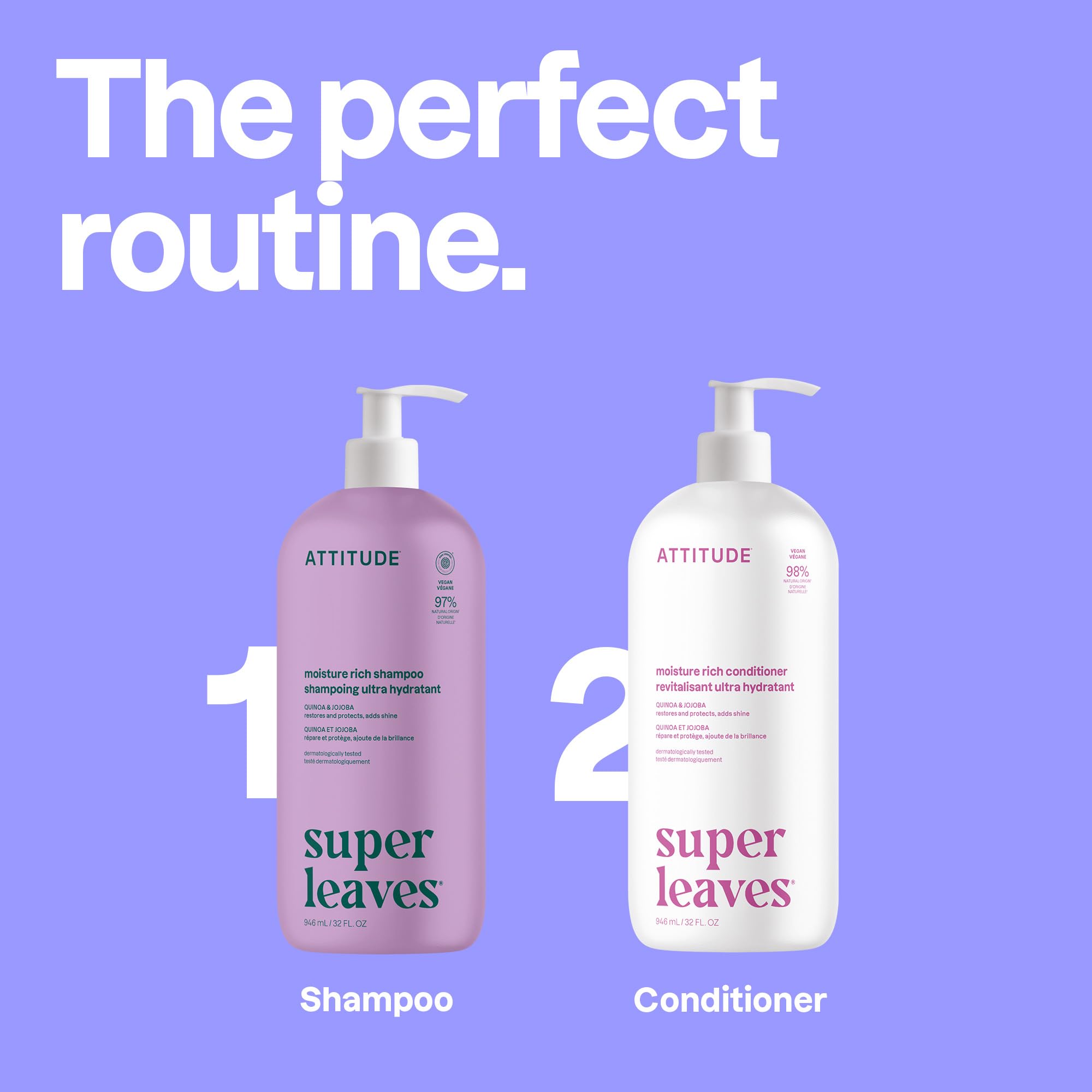 ATTITUDE Moisture Rich Hair Conditioner, Made in Canada, For Dry and Damaged Hair, Naturally Derived Ingredients, Vegan Detangler, Dermatologiocally Tested, Quinoa and Jojoba, 946 mL 🍁 All In One Marketplace Canada