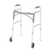 Drive Medical Two-Button Folding Walker w/ Wheels - Lightweight Rolling Mobility Support - Desk Arms - Adjustable Height - Dual Push-Button Operation - 5 Inch Front Wheels - Durable Aluminum - Silver 🍁 All In One Marketplace Canada