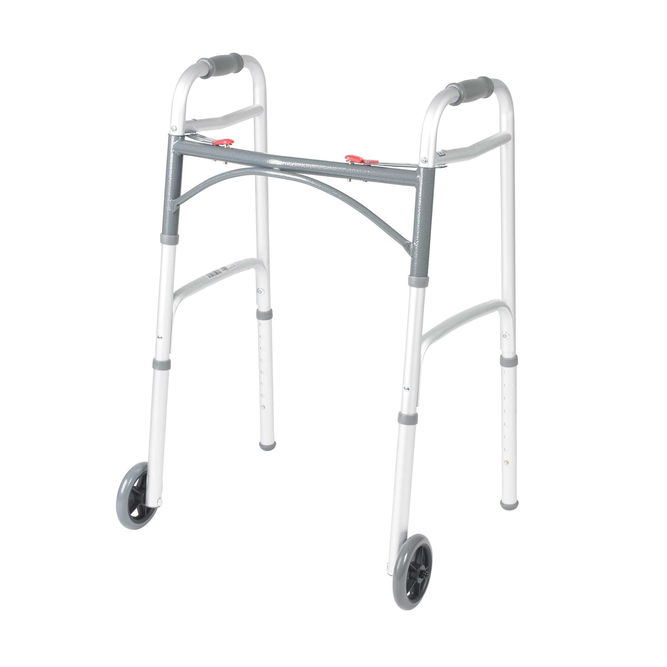 Drive Medical Two-Button Folding Walker w/ Wheels - Lightweight Rolling Mobility Support - Desk Arms - Adjustable Height - Dual Push-Button Operation - 5 Inch Front Wheels - Durable Aluminum - Silver 🍁 All In One Marketplace Canada