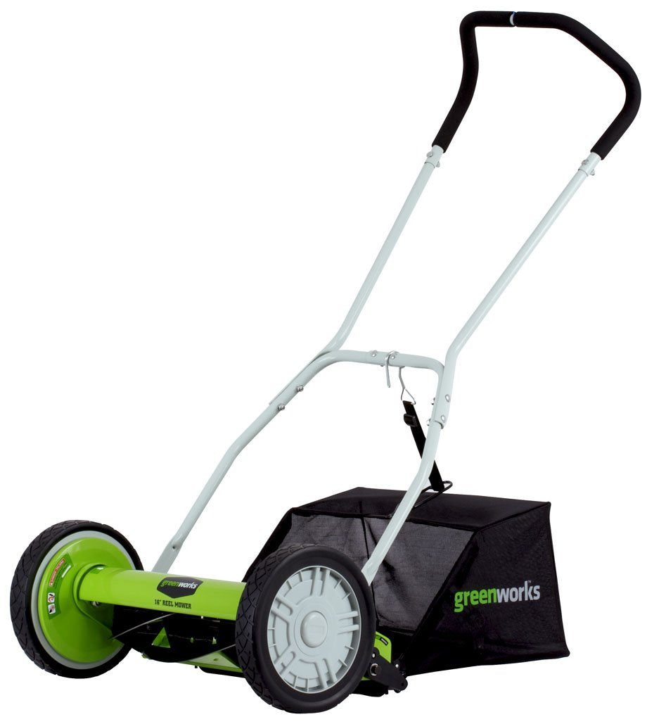 Greenworks 16-Inch Reel Lawn Mower with Grass Catcher 25052,Black/Green, 47