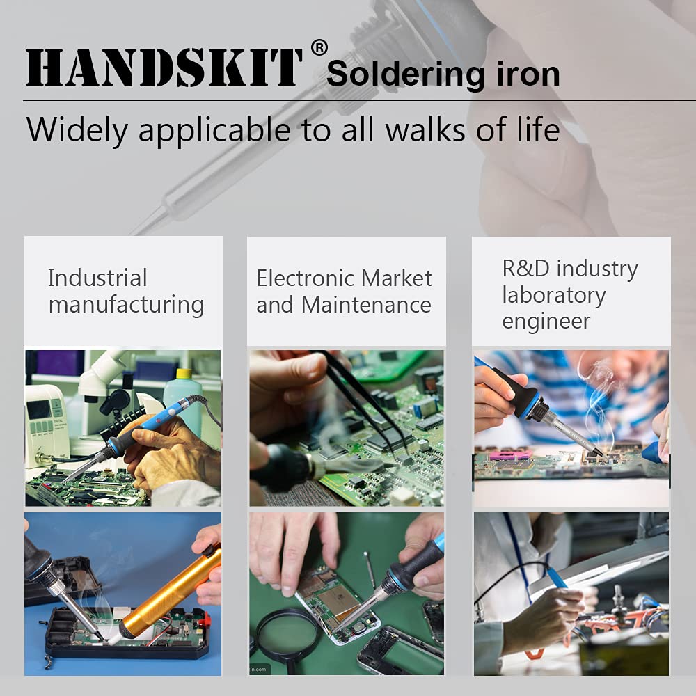HANDSKIT Soldering Iron Kit, 60W Adjustable Temperature Welding Tool, 5pcs Soldering Iron Tip, Soldering Iron Stand, Desoldering Pump, Tweezers, Solder Wire, Carry Bag 🍁 All In One Marketplace Canada