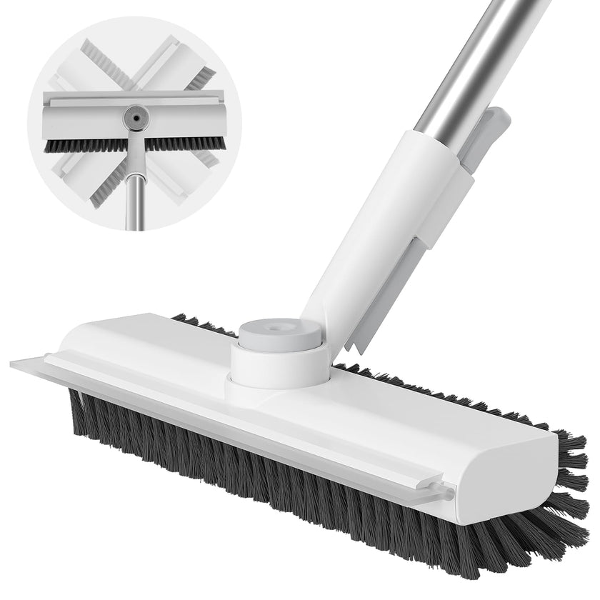 Floor Scrub Brush with Long Handle, 3 in 1 Scrape and Heavy-Duty Stiff Bristle Scrubber Brush for Cleaning Shower Bathroom, Patio, Garage, Kitchen, Wall and Deck 🍁 All In One Marketplace Canada