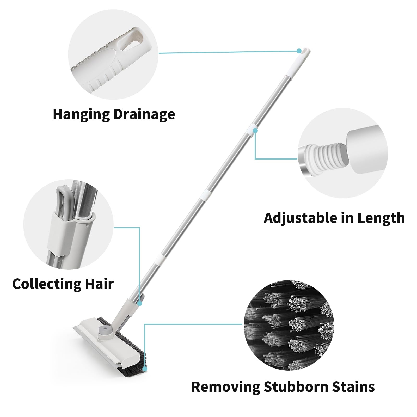 Floor Scrub Brush with Long Handle, 3 in 1 Scrape and Heavy-Duty Stiff Bristle Scrubber Brush for Cleaning Shower Bathroom, Patio, Garage, Kitchen, Wall and Deck 🍁 All In One Marketplace Canada