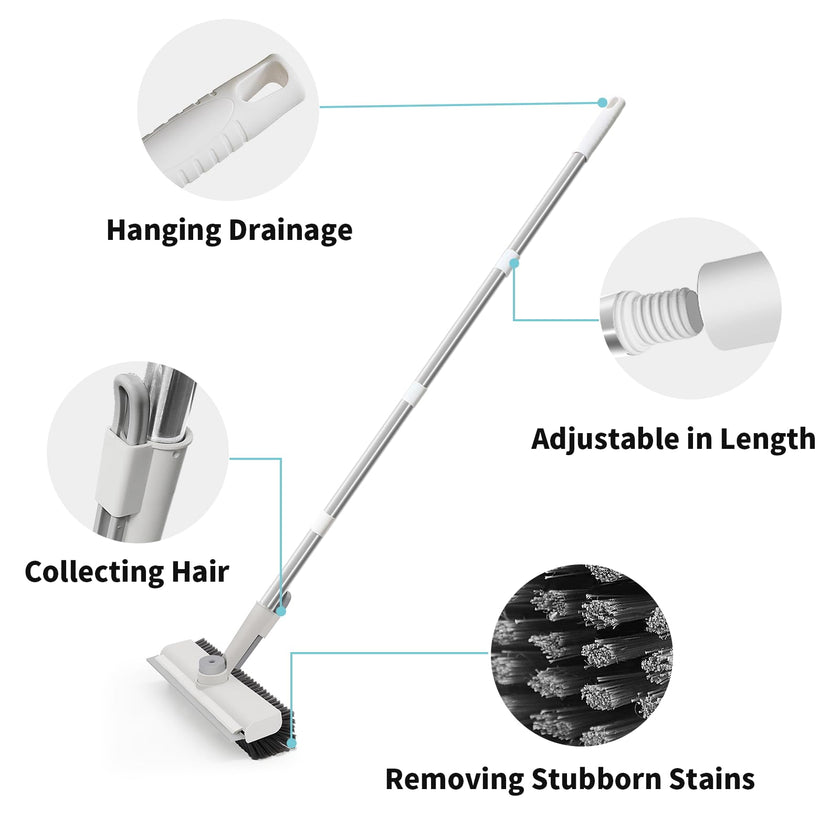 Floor Scrub Brush with Long Handle, 3 in 1 Scrape and Heavy-Duty Stiff Bristle Scrubber Brush for Cleaning Shower Bathroom, Patio, Garage, Kitchen, Wall and Deck 🍁 All In One Marketplace Canada
