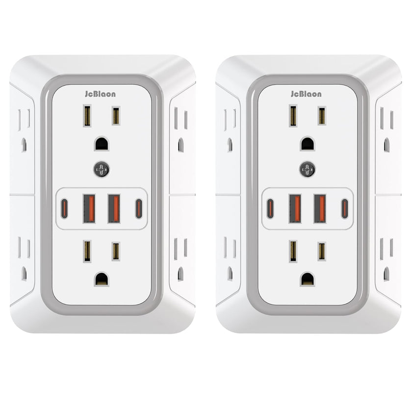 2 Pack Outlet Extender Surge Protector, 6 Outlet Splitter with 4 USB Outlet (2 USB A,2 USB C), 3Sided Power Strip with Adapter Spaced Outlets for Home, Office, Travel(White) 🍁 All In One Marketplace Canada