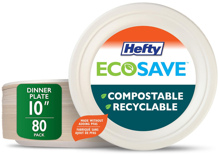 Hefty ECOSAVE Compostable Disposable Paper Plates Dinner 10