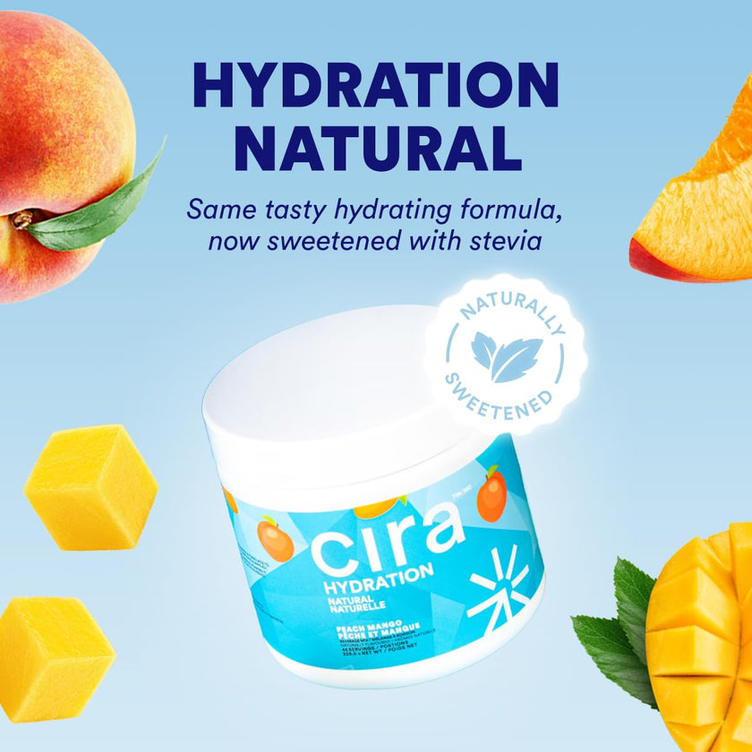 Cira Hydration Electrolytes Powder - Daily Electrolyte Powder, Sugar Free Naturally Flavoured & Sweetened w Stevia, Hydration Powder w Himalayan Salt for Dehydration Relief - Peach Mango, 45 Servings 🍁 All In One Marketplace Canada