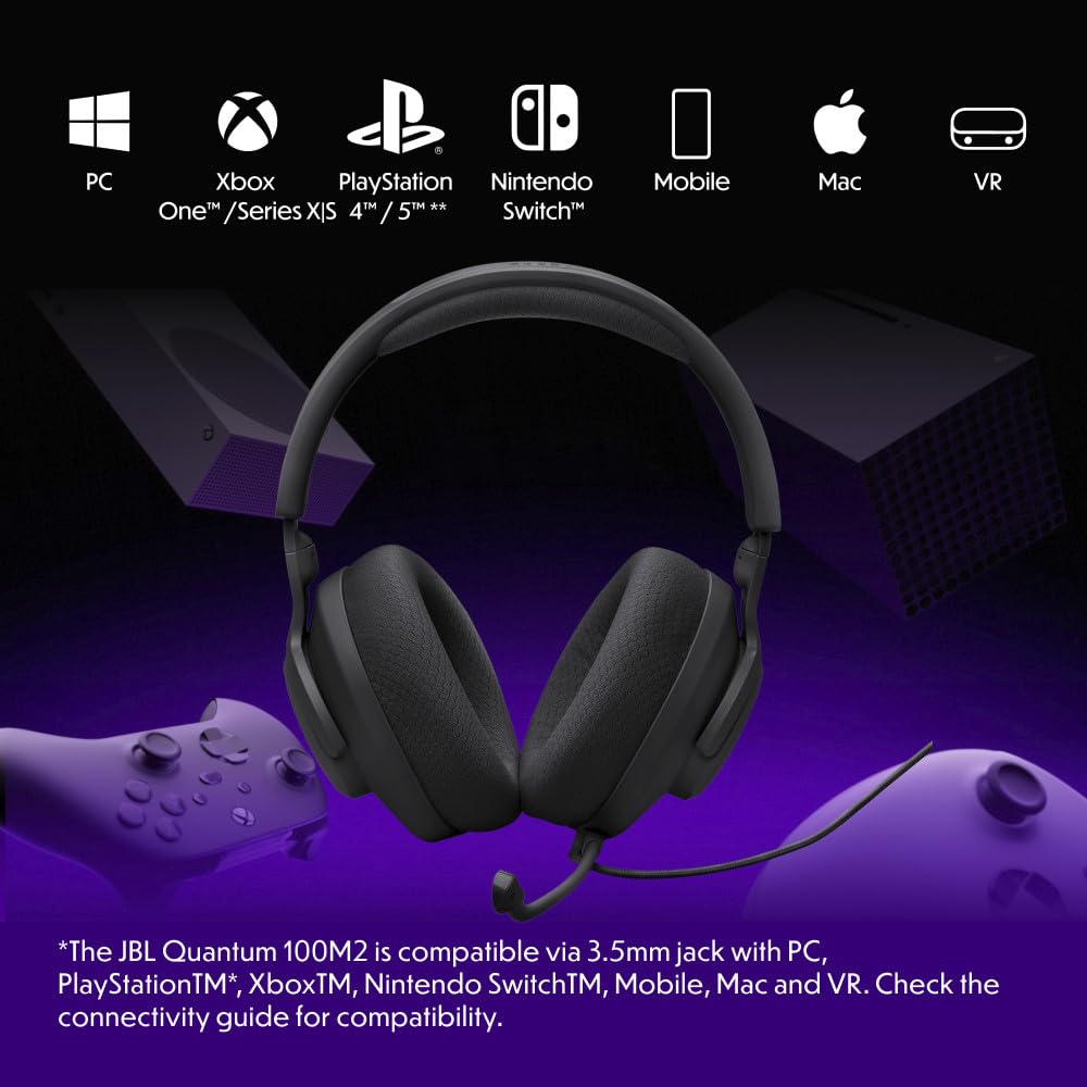 JBL Quantum 100M2 - Wired Over-Ear Gaming Headset with omnidirectional, Detachable mic with Mute Option and Fabric-Covered Memory Foam Ear Cushions, Compatible with All Platforms (Black) 🍁 All In One Marketplace Canada