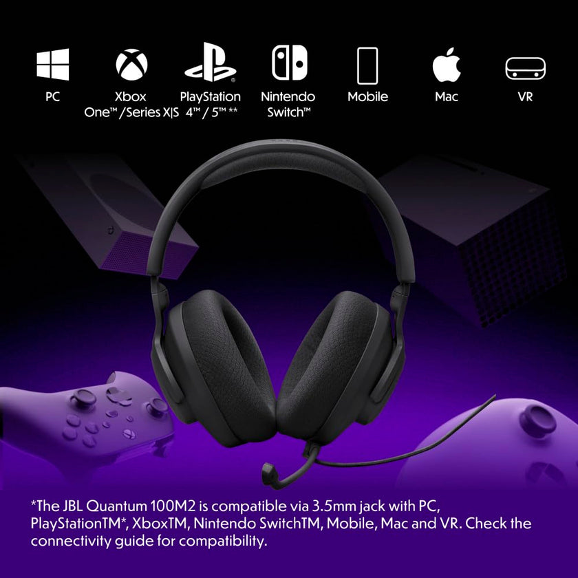 JBL Quantum 100M2 - Wired Over-Ear Gaming Headset with omnidirectional, Detachable mic with Mute Option and Fabric-Covered Memory Foam Ear Cushions, Compatible with All Platforms (Black) 🍁 All In One Marketplace Canada