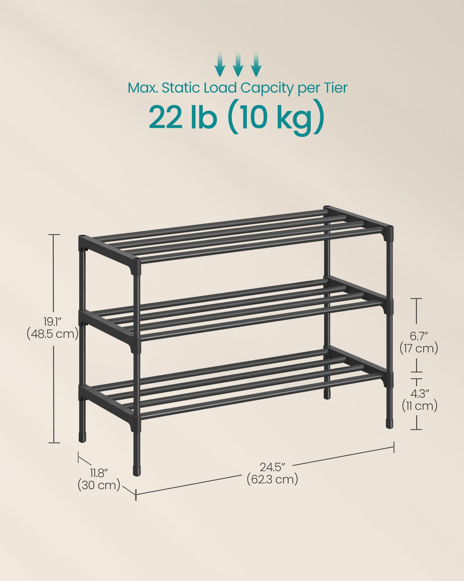 SONGMICS 3-Tier Shoe Rack for Closet, Compact Metal Shoe Organizer Shelf for Entryway, Bedroom, Small Spaces, Stackable, 11.8 x 24.5 x 19.1 Inches, Black ULSA123BH01 🍁 All In One Marketplace Canada