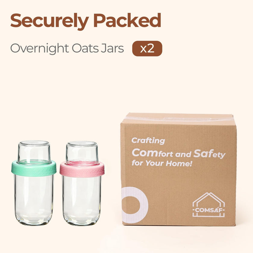 ComSaf Overnight Oats jars with Lids （16oz+4oz 2Pcs）, Dual-Laryer Chia Pudding Jars with Dry and Wet Separation, Yogurt Parfait Contianer for Oatmeal Cereal Nut Fruit, Meal Prep Glass Jars for Salad 🍁 All In One Marketplace Canada