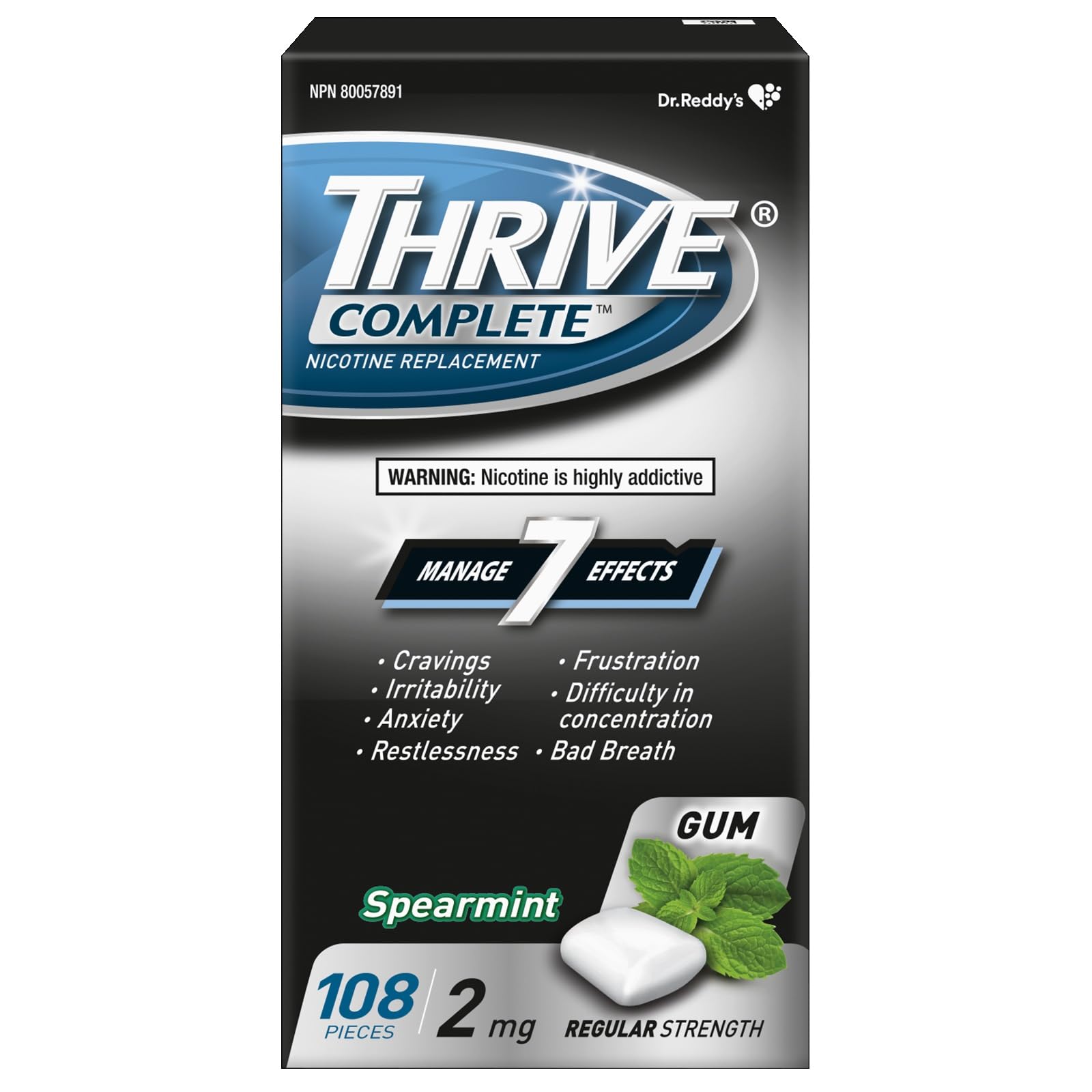 Thrive Complete Nicotine Replacement Gum, 2mg Regular Strength, Spearmint, 108 Count 🍁 All In One Marketplace Canada