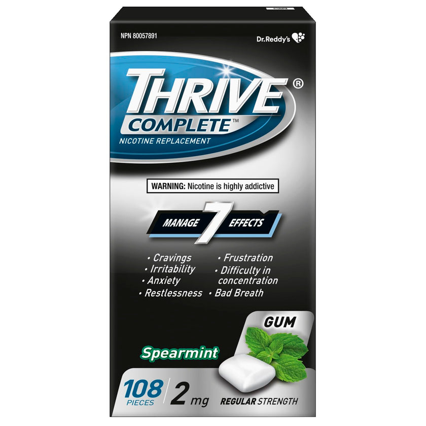 Thrive Complete Nicotine Replacement Gum, 2mg Regular Strength, Spearmint, 108 Count 🍁 All In One Marketplace Canada