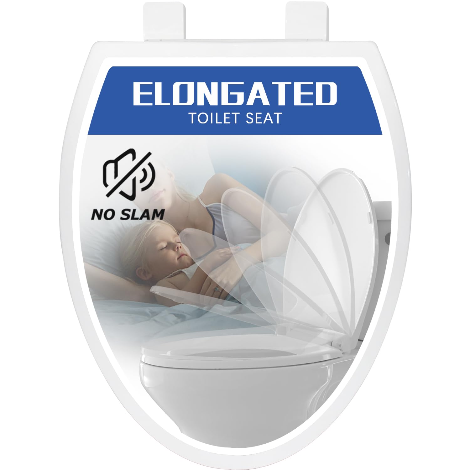 Elongated Toilet Seat, Not Round, Slow Close, White Plastic, 18.5” 🍁 All In One Marketplace Canada