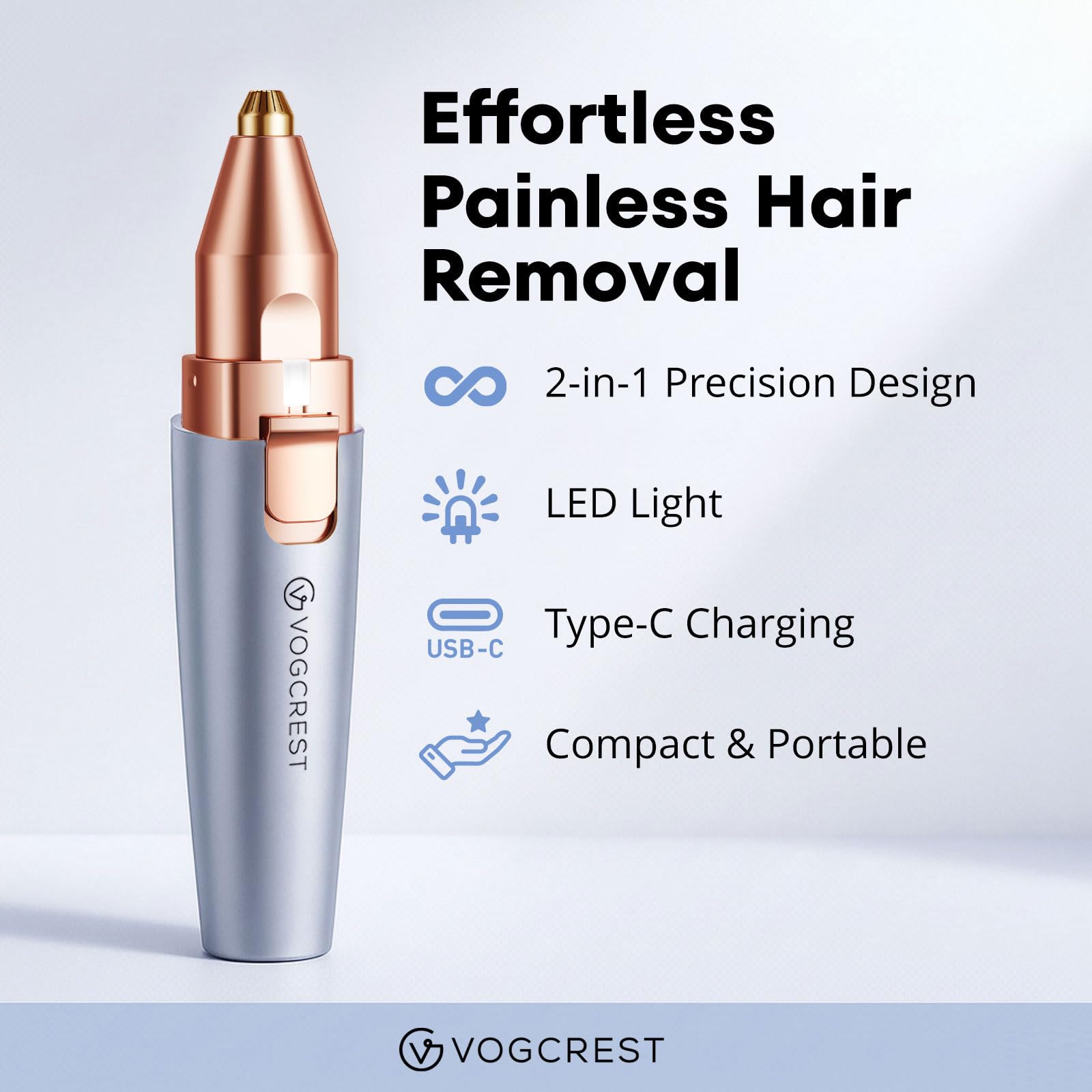 VG VOGCREST Eyebrow Facial Trimmer: 2 in1 Rechargeable Facial Hair Removal and Eyebrow Shaver - Face Lips Body Painless Facial Razor with Built-in LED Light (Sky Blue) 🍁 All In One Marketplace Canada