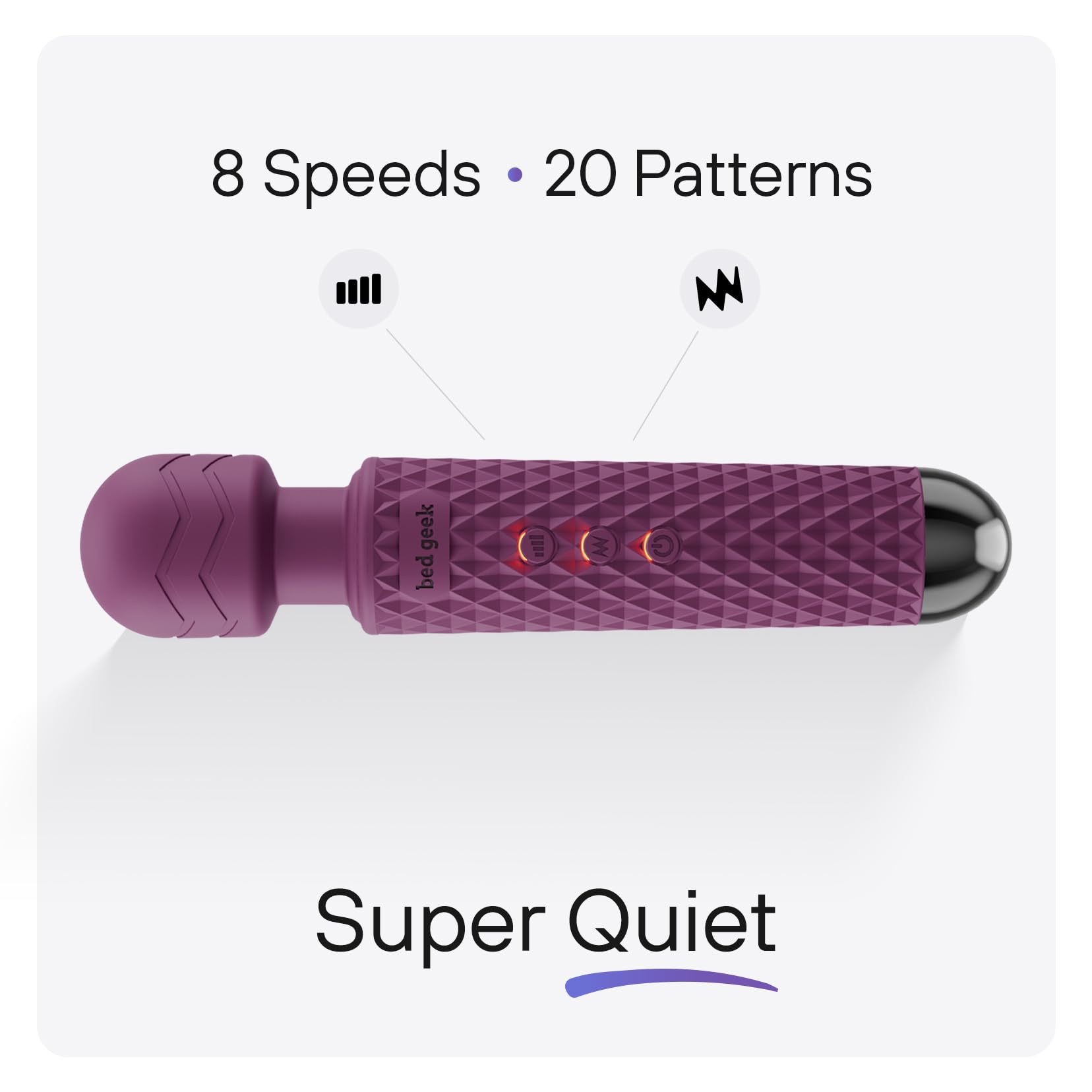 bed geek Handheld Cordless Personal Wand Massager – Waterproof, USB Rechargeable, 20 Vibration Patterns, 8 Speeds, Memory Feature, Skin-Soft Silicone for Ultimate Relaxation Tool (Purple) 🍁 All In One Marketplace Canada
