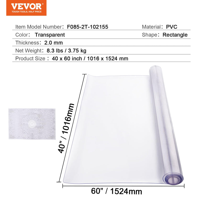 VEVOR Plastic Table Cover, 40 x 60 Inch 2.0 mm Thick Clear Table Protector, Rectangle PVC Desk Mat, Waterproof & Easy Cleaning Desk Pad Tablecloth, for Office Dresser Dining Room Table Night Stand 🍁 All In One Marketplace Canada
