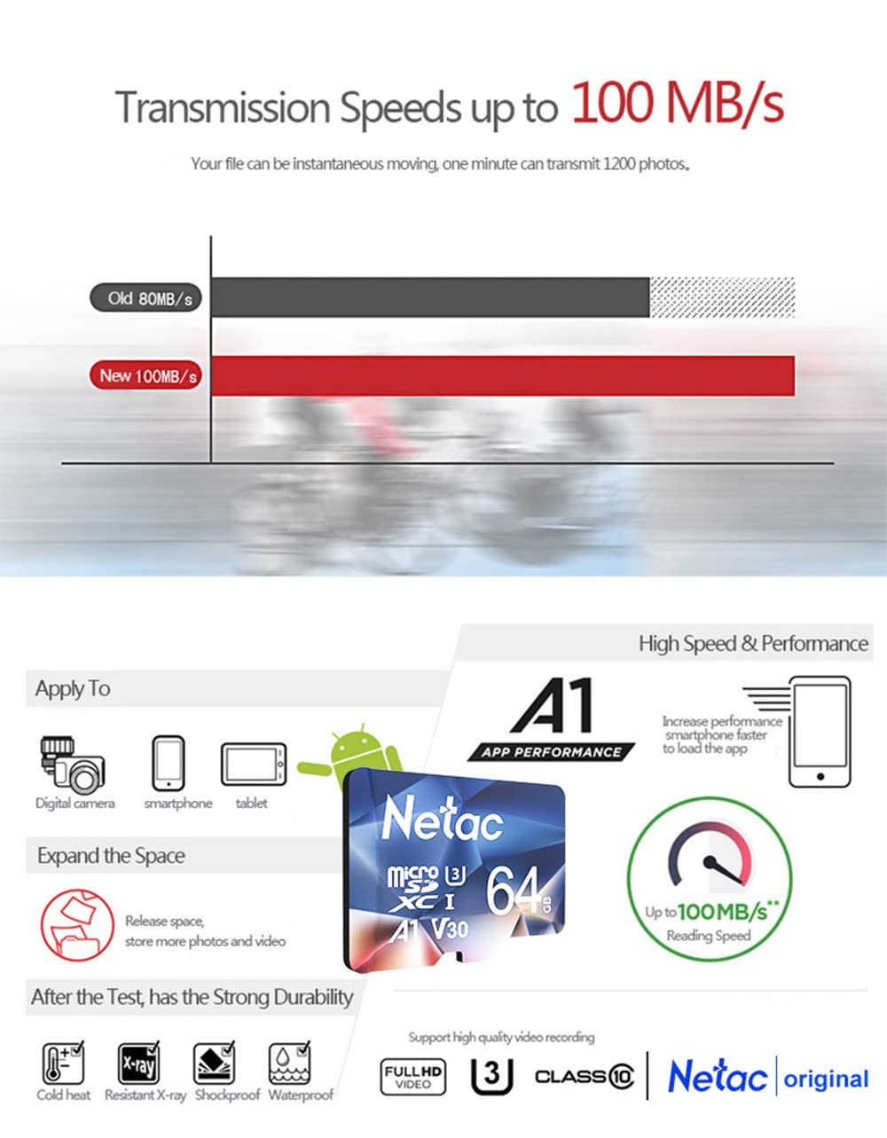 Netac 64GB 2 Pack Micro SD Card Speed up to 100MB/s for Action Cameras, Drones, Smartphones and Tablets, Memory Card SDXC UHS-I C10/U3/V30/A1 EXFAT 🍁 All In One Marketplace Canada