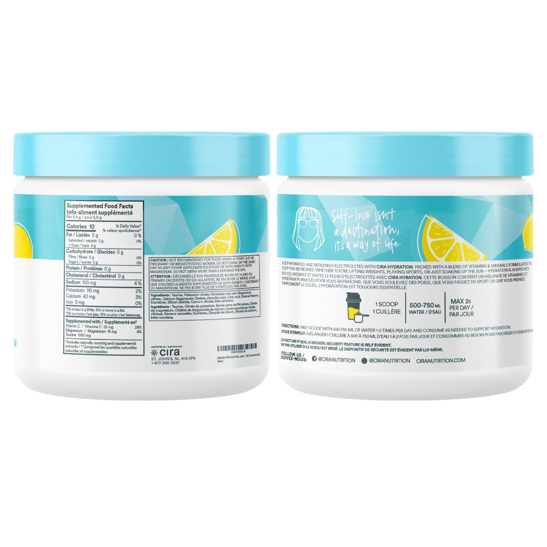 Cira Hydration Electrolytes Powder - Cira x Alicia McCarvell’s Daily Electrolyte Powder, Sugar Free w Himalayan Salt, Magnesium, & Potassium for Dehydration Relief - Self-Love Lemonade, 45 Servings 🍁 All In One Marketplace Canada