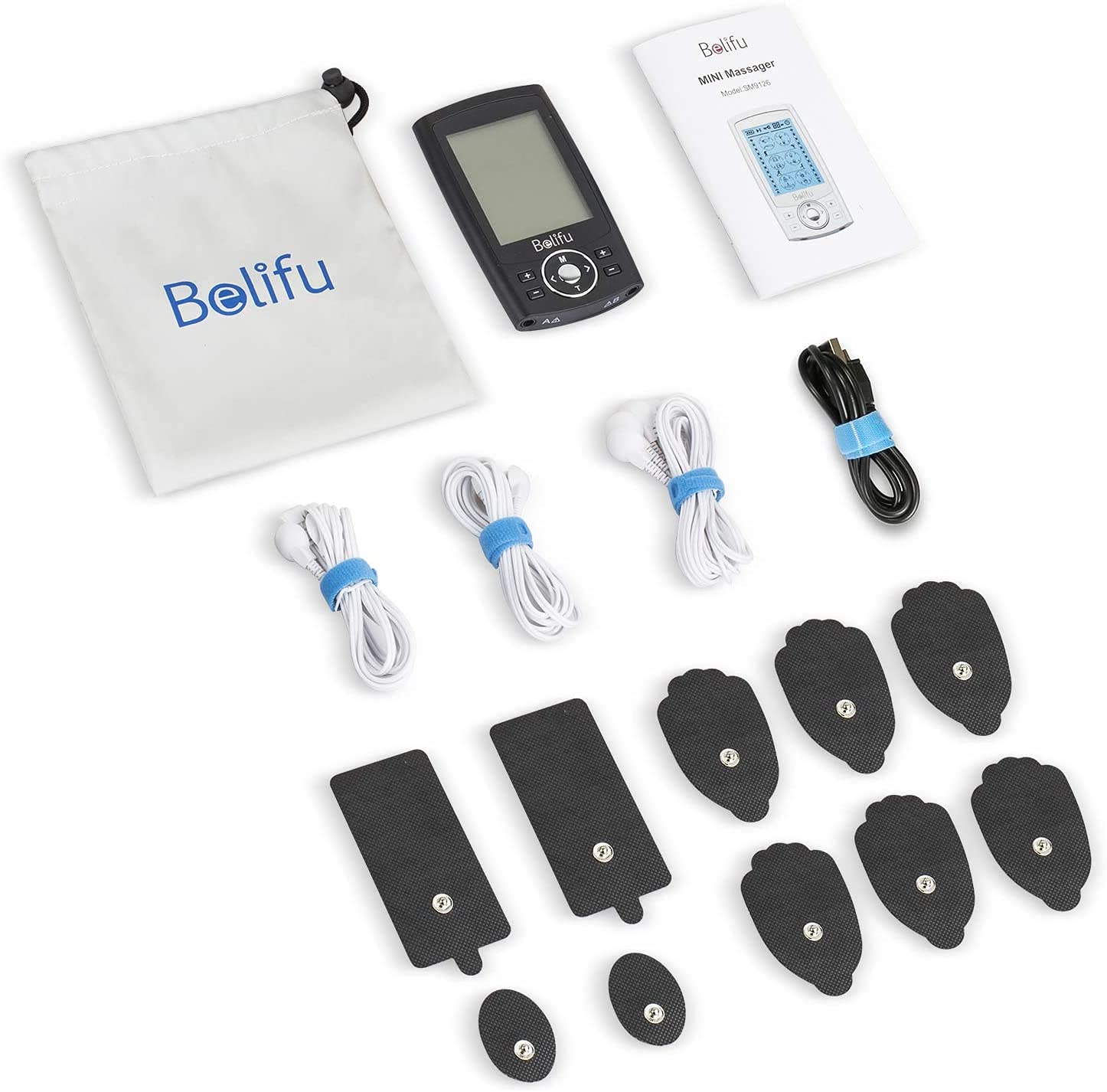 Belifu Dual Channel TENS EMS Unit 24 Modes Muscle Stimulator for Pain Relief Therapy, Electronic Pulse Massager Muscle Massager with 10 Pads, Dust-Proof Drawstring Storage Bag，Fastening Cable Ties 🍁 All In One Marketplace Canada