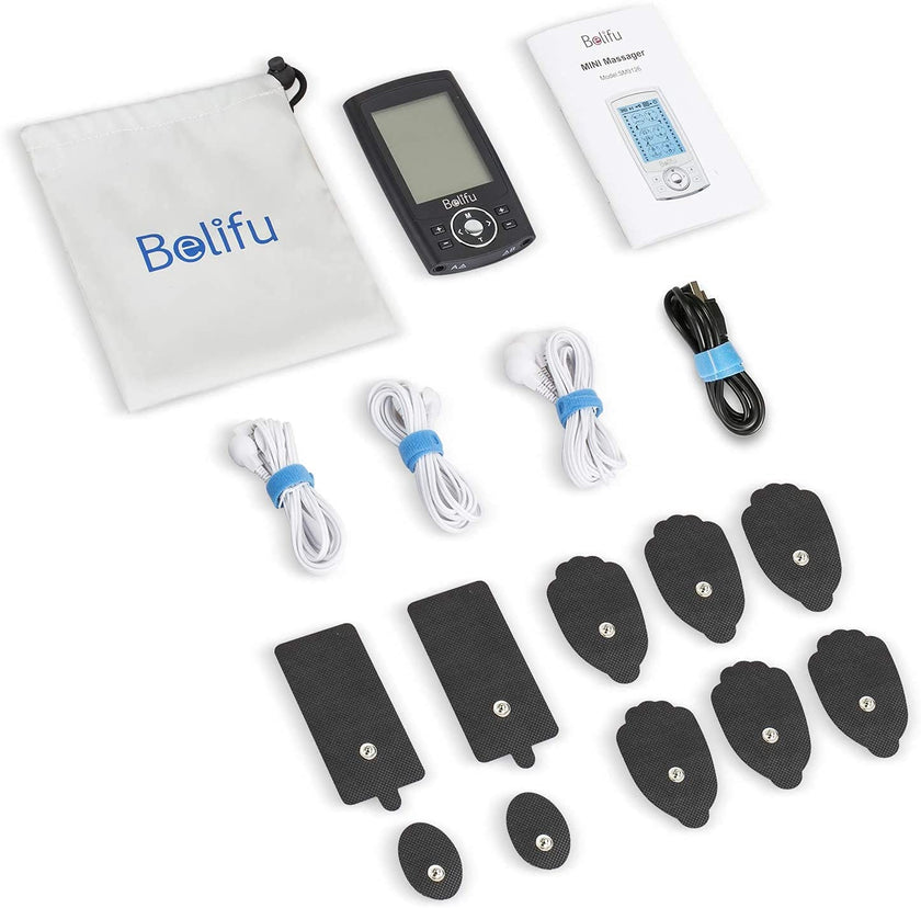 Belifu Dual Channel TENS EMS Unit 24 Modes Muscle Stimulator for Pain Relief Therapy, Electronic Pulse Massager Muscle Massager with 10 Pads, Dust-Proof Drawstring Storage Bag，Fastening Cable Ties 🍁 All In One Marketplace Canada
