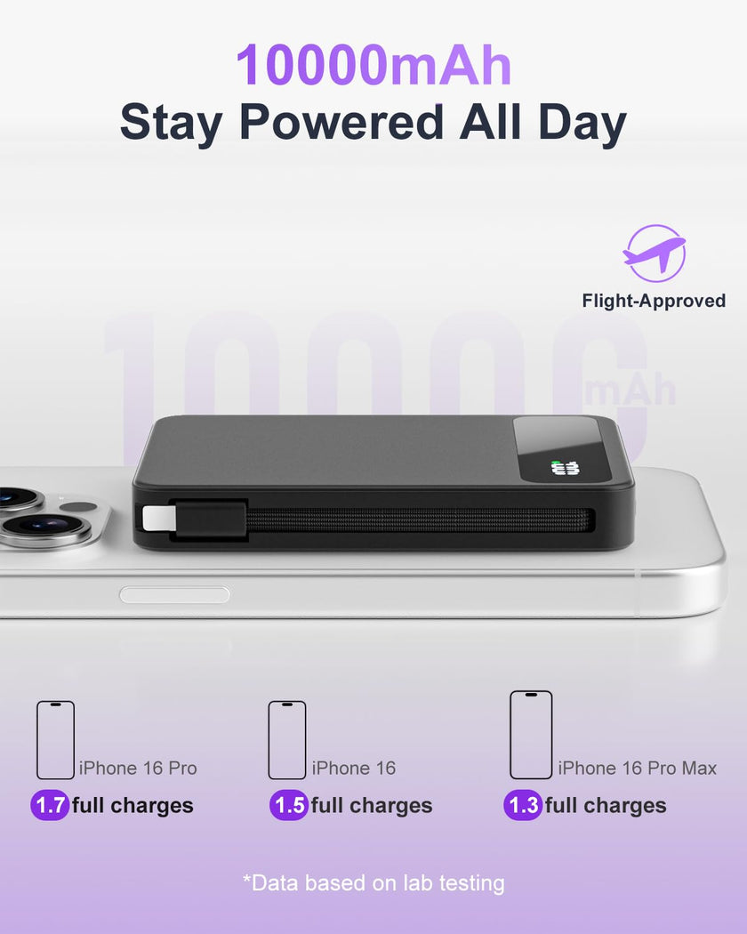 Magnetic Power Bank, 10,000mAh Wireless Portable Charger for Mag-Safe 15W Fast Charging, Battery Pack with USB-C/Lightning Cable 22.5W in/Out for iPhone 17/16/15/14/13/12 Series, AirPods & More 🍁 All In One Marketplace Canada