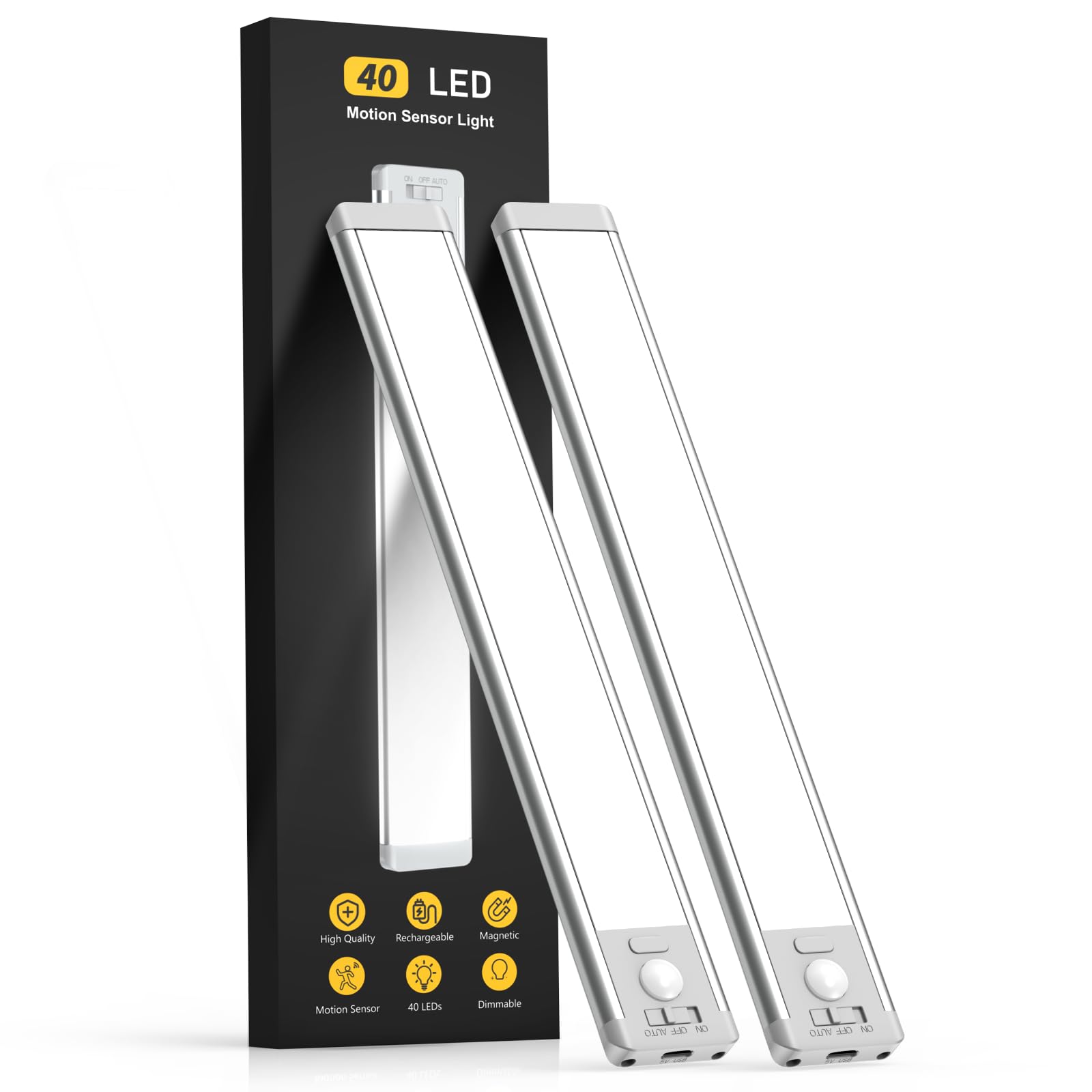 MCGOR 10inch Under Cabinet Lighting, 2 Pack Rechargeable Motion Sensor Light Indoor, 5 Levels Dimmable Magnetic Closet Lights, Wireless Under Counter Lights for Kitchen, Stairs 🍁 All In One Marketplace Canada