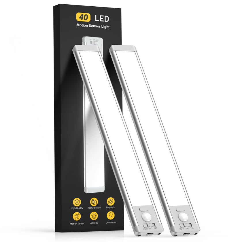 MCGOR 10inch Under Cabinet Lighting, 2 Pack Rechargeable Motion Sensor Light Indoor, 5 Levels Dimmable Magnetic Closet Lights, Wireless Under Counter Lights for Kitchen, Stairs 🍁 All In One Marketplace Canada