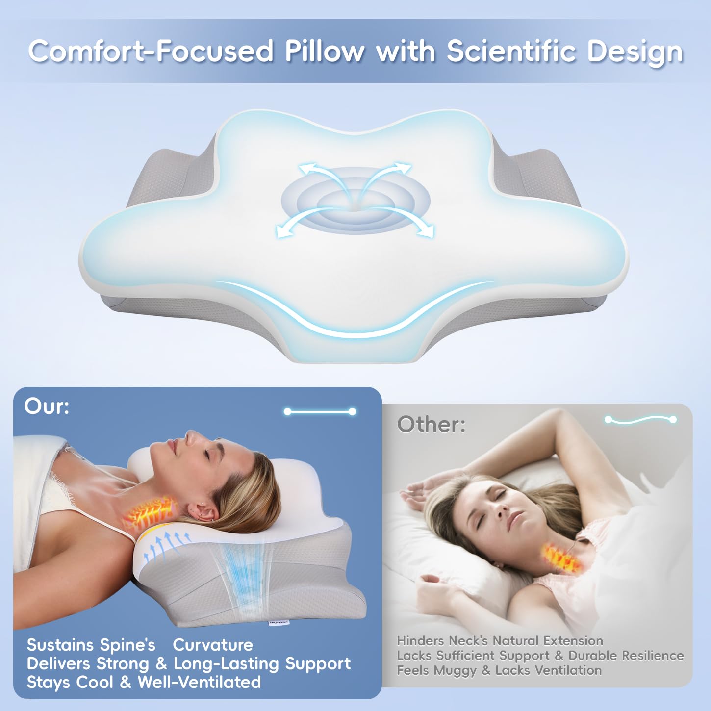 Missleep Cervical Neck Pillow,Memory Foam Pillows for Relieving Neck and Shoulder Pain, Neck Support Pillow for Side Sleepers, 2 Heights Ergonomic Pillow with Breathable Ice Silk Cover White 🍁 All In One Marketplace Canada